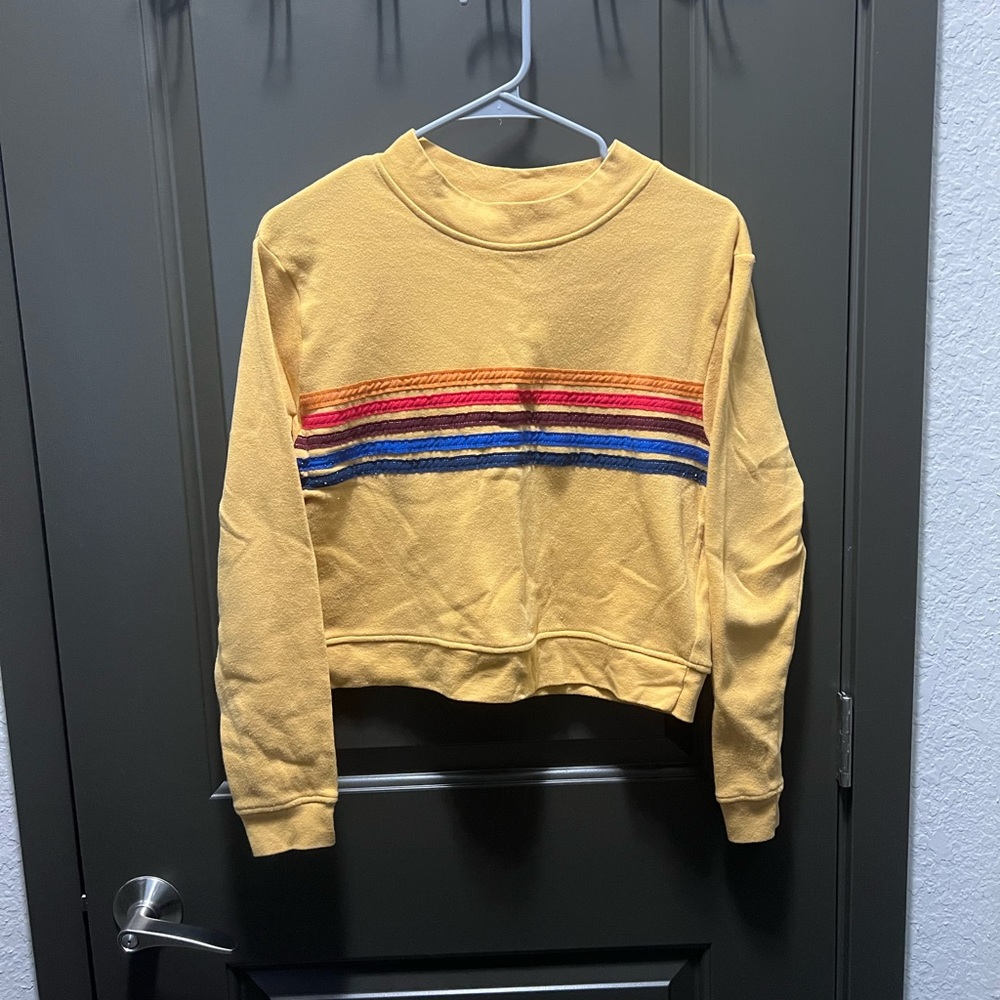 Full Tilt Women’s Mustard Yellow Striped Fleece Lined Sweatshirt